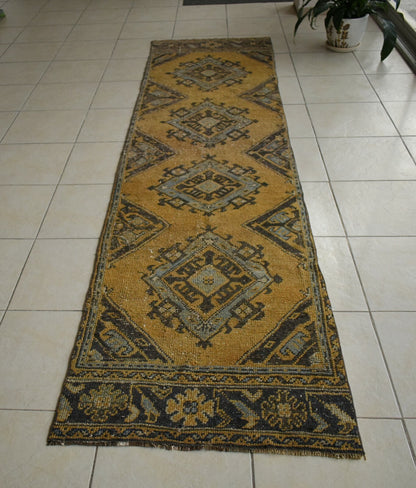 Turkish Runner Rug 11.3x2.8 ft Vintage Runner Hallway Runner Handwoven Rug R35