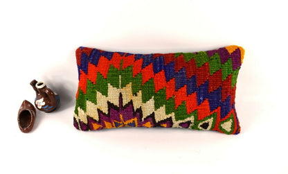 8x16 Kilim Pillow Cover Vintage Tribal Oushak Kilim Ethnic Lumbar Cover A2968