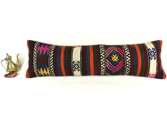 Long Kilim Pillow Cover 12x42 Vintage Ethnic Decorative Kilim Lumbar 3219