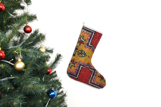 Kilim Christmas Stocking Vintage Rug Stocking Ethnic Decorative Xmas Socks S926