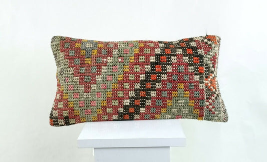 Kilim Pillow Cover 8x16 in Handmade Oriental Rug Tribal Ethnic Lumbar Case A1377