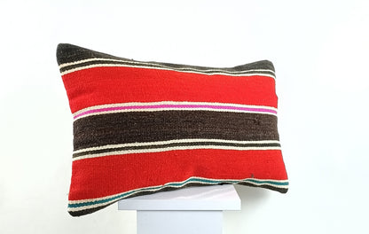 Kilim Pillow Cover 12x20 Handmade Turkish Rug Boho Ethnic Lumbar Cushion 2592