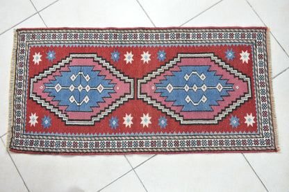 Turkish Runner 3.7x1.8 ft Mini Anatolian Rug Vintage Runner Turkish Runner Y116
