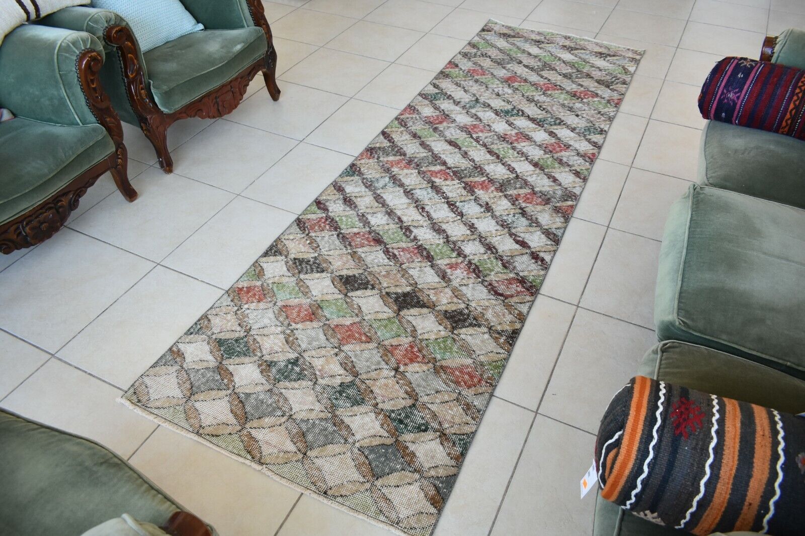 Small Turkish Runner 9.3x2.8 ft Vintage Runner Hallway Runner Handwoven Rug R42