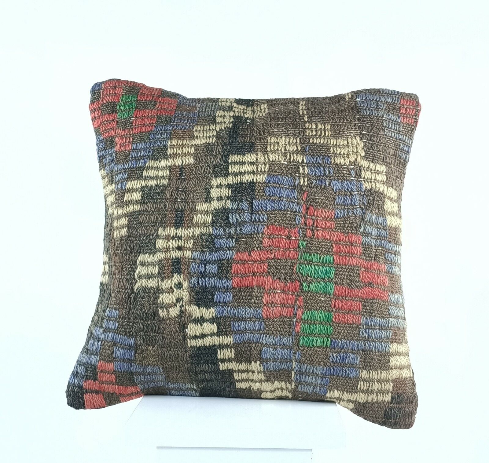 Kilim Pillow Cover 16x16 in Handmade Turkish Sofa Couch Wool Boho Cushion  A481