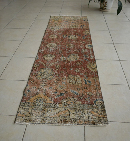 Vintage Runner 7.9x2.2 ft Oushak Runner Anatolian Rug Faded Turkish Runner R30