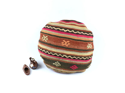 Kilim Round Pillow Cover 18" in Tribal Vintage Turkish Carpet Round Cushion 4957