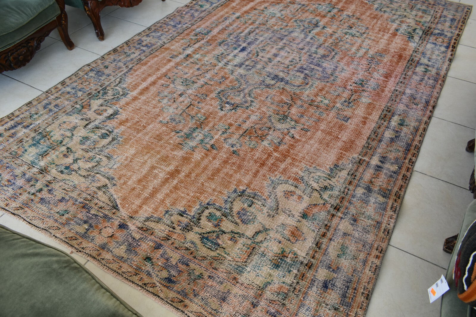 Large Turkish Rug 9.7x5.9 ft Vintage Rug Faded Oushak Rug Living Room Carpet B26