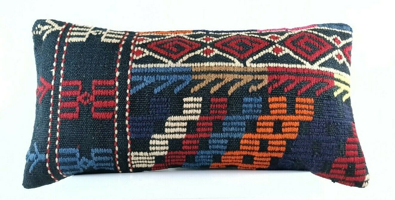 Handmade Turkish Kilim Pillow Cover 12x24 Ethnic Boho Sofa Lumbar Cushion E956