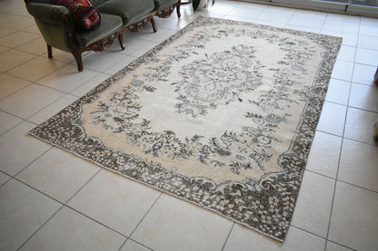 Turkish Rug 9.4x5.9 ft Vintage Rug Faded Oushak Rug Large Living Room Carpet B05