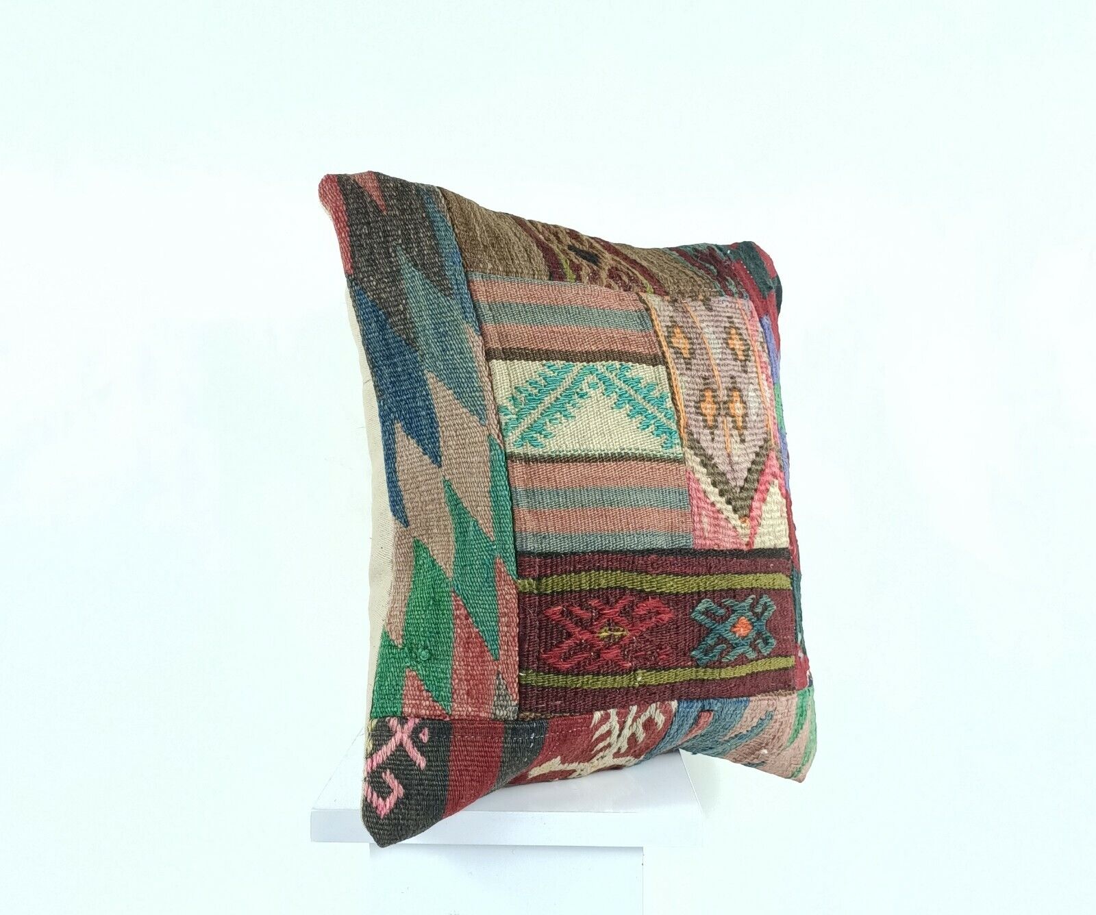 Oushak Kilim Pillow Cover 16x16 Handmade Anatolian Traditonal Wool Cushion A447