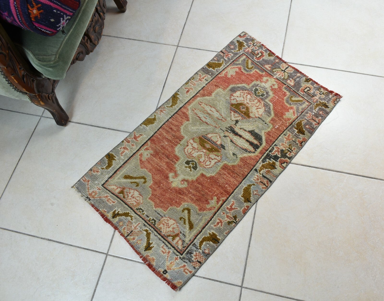 Anatolian Runner 2.8x1.6 ft Vintage Turkish Runner Oushak Runner Rug Y38