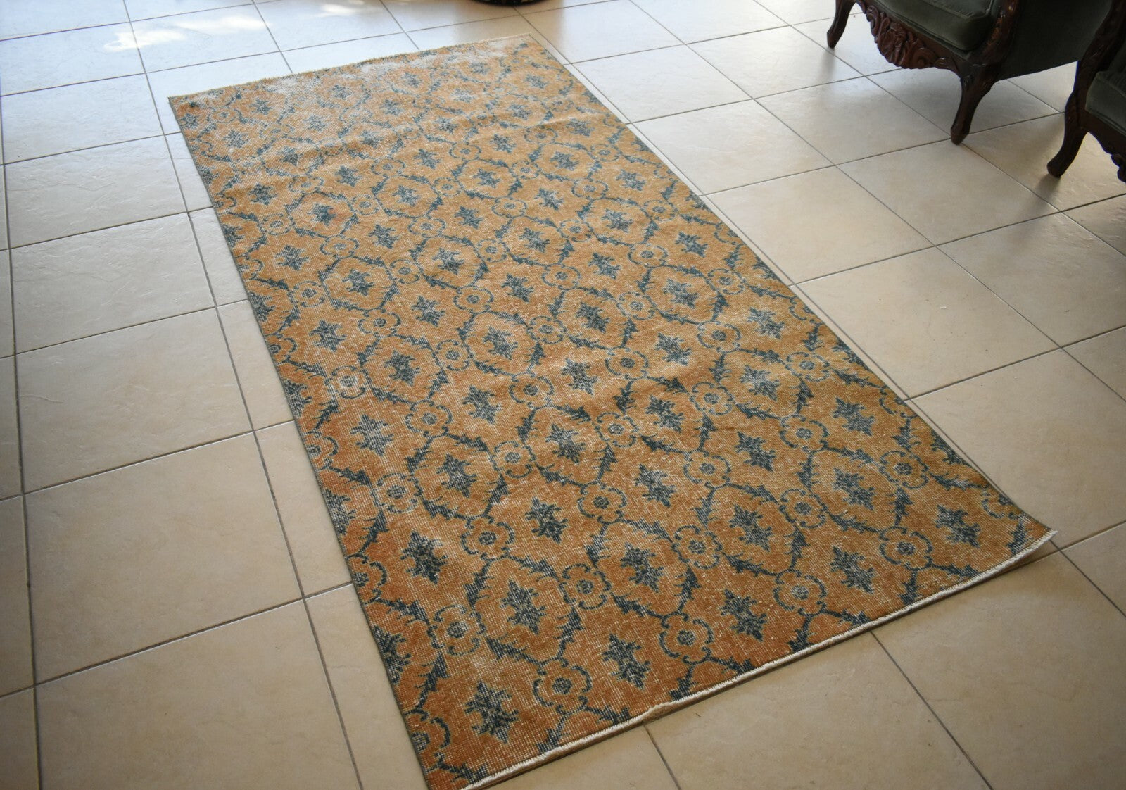 Oushak Runner 7.6x3.8 ft Handwoven Turkish Runner Vintage Runner Floor Rug R02