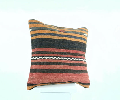 Kilim Pillow Cover 16x16 in Handmade Turkish Sofa Couch Wool Boho Cushion  A479