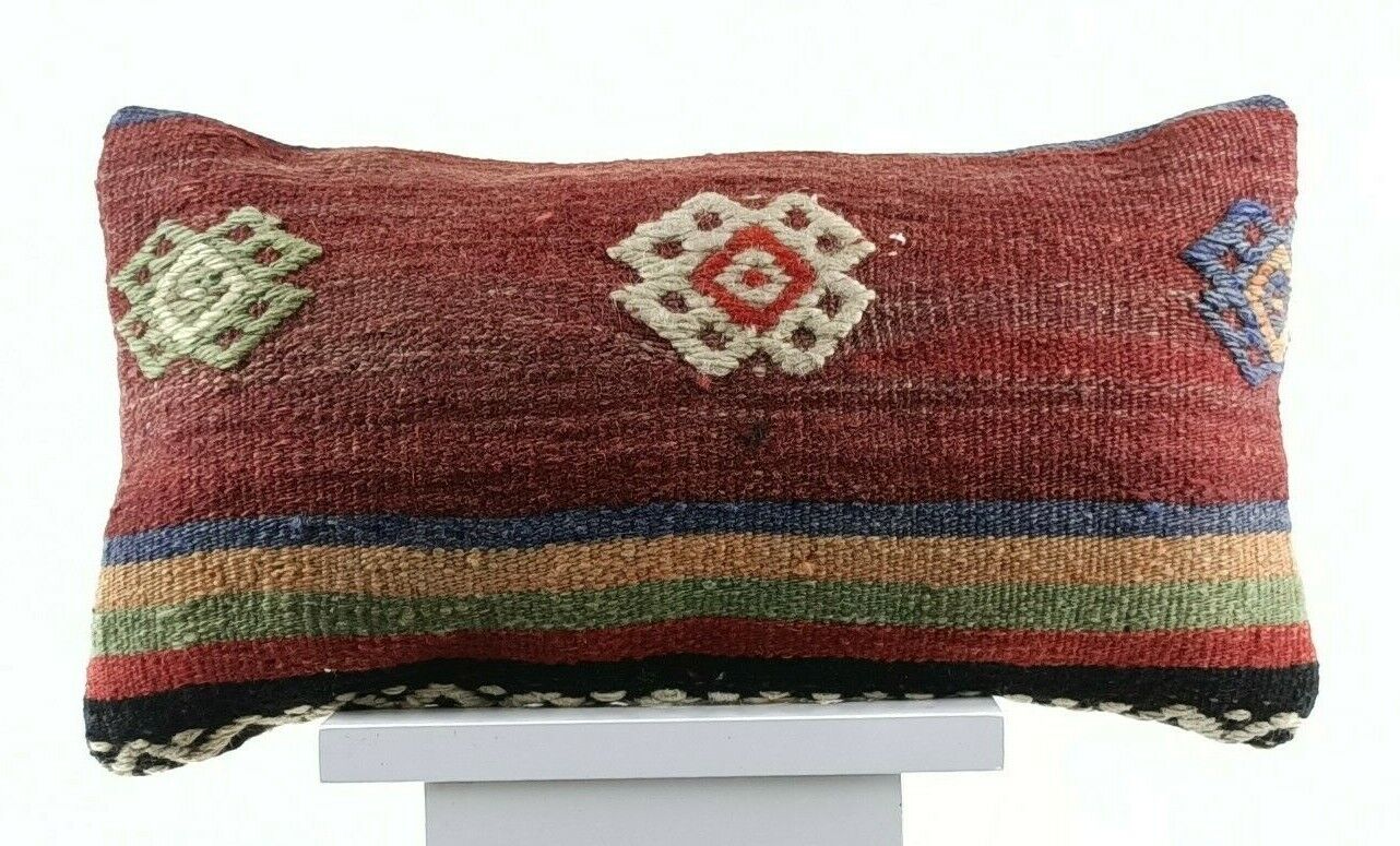 Oushak Pillow Cover 8x16 Handmade Turkish Oriental Kilim Decorative Lumbar E743