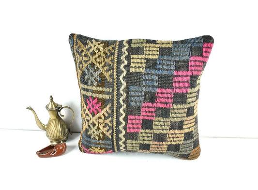 16x16 Kilim Pillow Cover Decorative Vintage Handknotten Bohemian Cushion A1679