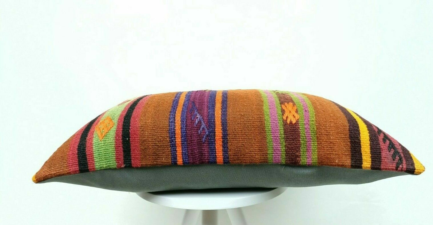 Kilim Lumbar Pillow Handknotted Oushak Rug Oriental Bohemian Ethinc Cushion E511