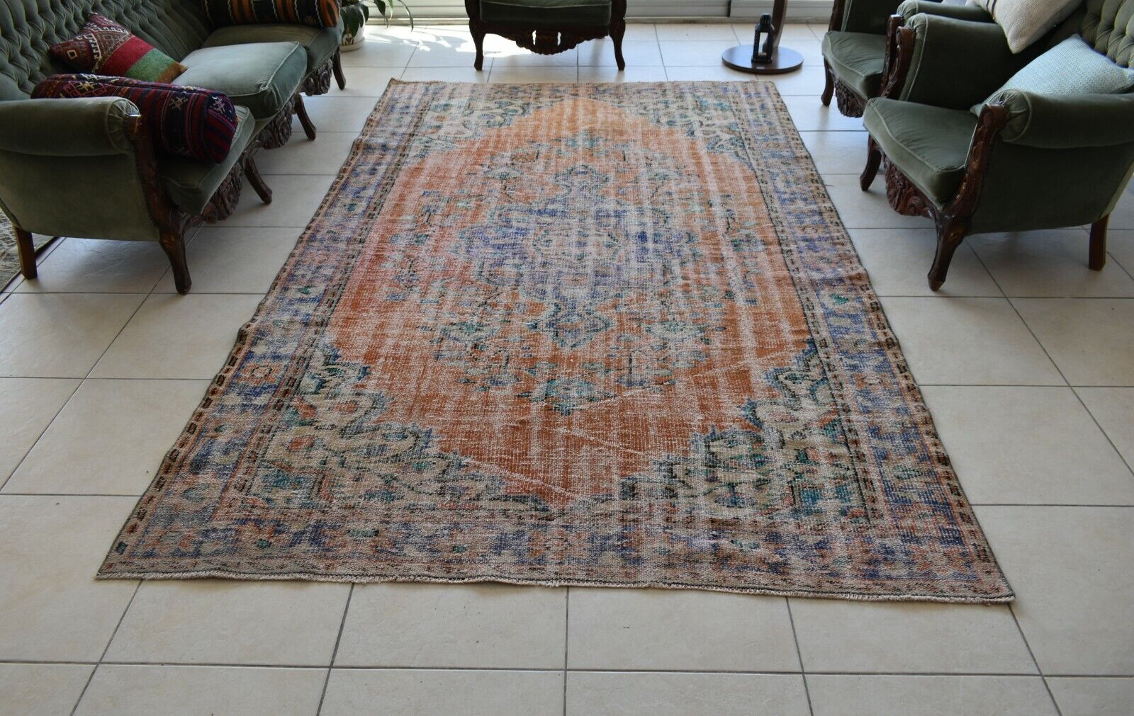 Large Turkish Rug 9.7x5.9 ft Vintage Rug Faded Oushak Rug Living Room Carpet B26