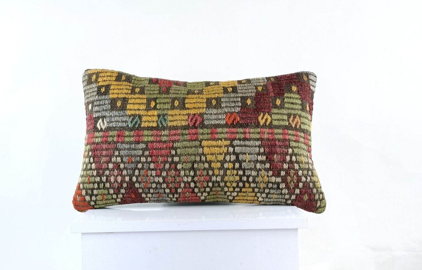 Kilim Pillow Cover 12x20 Turkish Handmade Sofa Couch Floor Lumbar Cushion E981