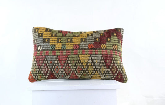 Kilim Pillow Cover 12x20 Turkish Handmade Sofa Couch Floor Lumbar Cushion E981