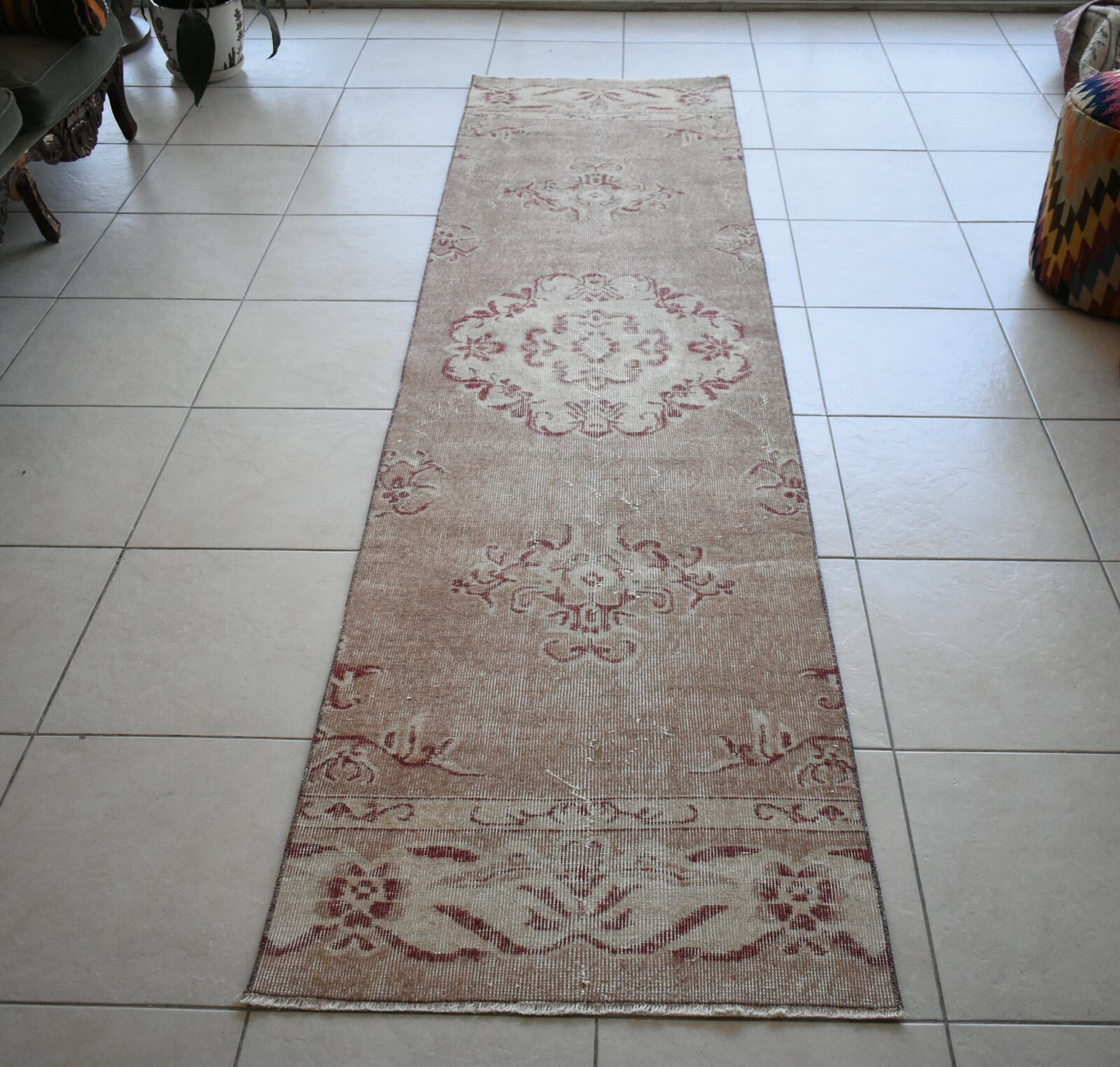 Oushak Runner 10x2.6 ft Handwoven Turkish Runner Vintage Runner Floor Rug R05