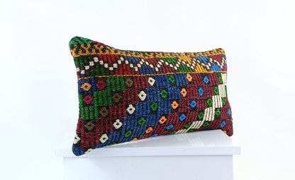 10x20 Kilim Lumbar Pillow Cover Vintage Ethnic Oushak Kilim Pillow Cover E1119