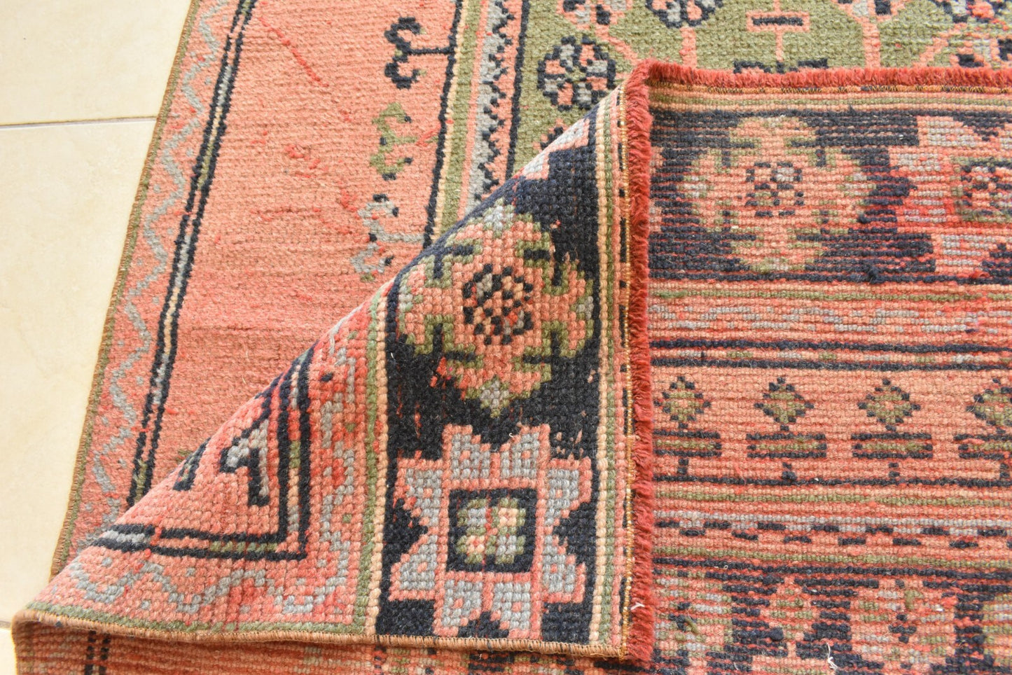 Handwoven Turkish Rug Runner  3.2 x 11.3 ft Oushak Kilim Ethnic Anatolian C43