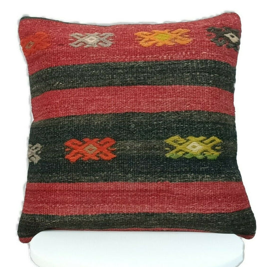 Traditional Kilim Cushion Cover 16x16 Handmade Turkish Tribal Pillow Cover E172