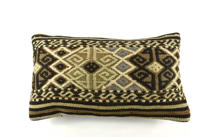 Kilim Pillow Cover 12x20 Handmade Turkish Rug Boho Ethnic Lumbar Cushion A2622
