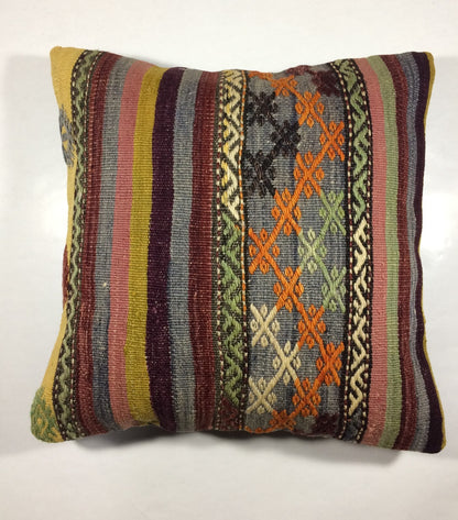 18"x18" Kilim Pillow Cover  Handmade Turkish Vintage Cushion Tribal Lumbar 736