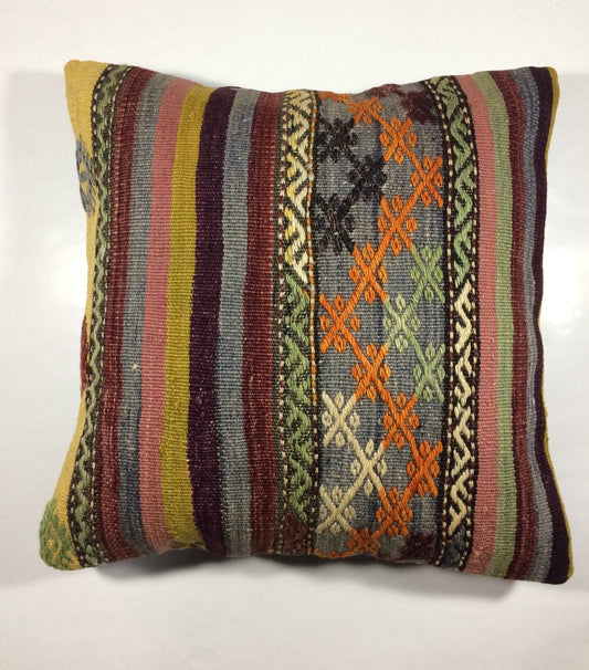 18"x18" Kilim Pillow Cover  Handmade Turkish Vintage Cushion Tribal Lumbar 736