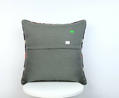 Kilim Pillow Cover 16x16 Handmade Vintage Wool Lumbar Tribal Ethnic Cushion E160