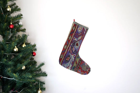 Kilim Christmas Stocking Vintage Rug Stocking Ethnic Decorative Xmas Socks S398