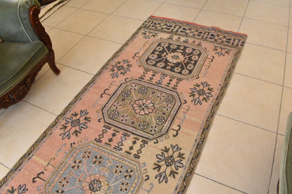 Traditional Handmade Runner Rug 3x10.8 ft Traditional Vintage Oushak Kilim C04