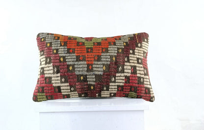 Kilim Pillow Cover 12x20 Turkish Handmade Sofa Couch Floor Lumbar Cushion E1059