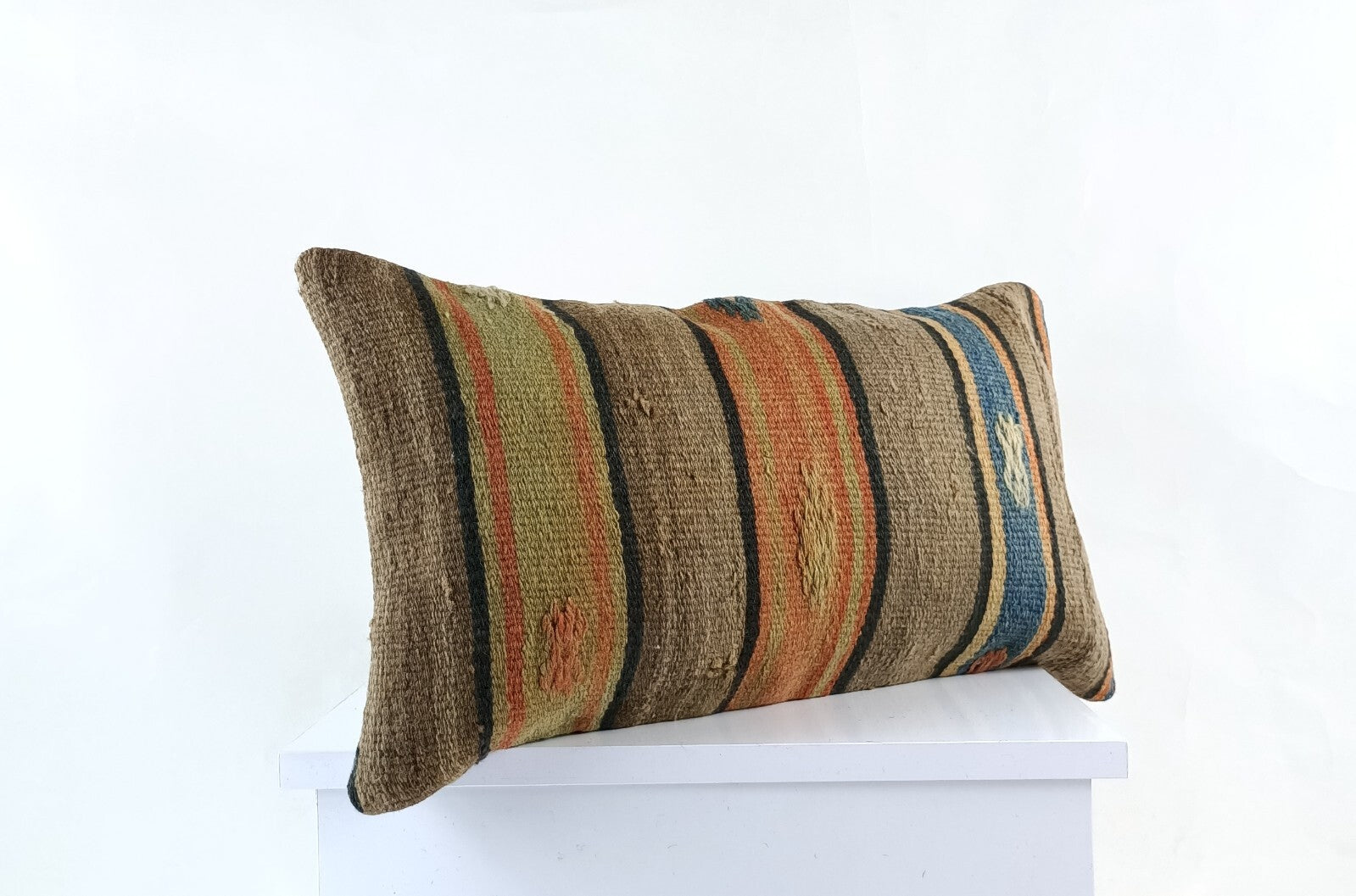 10x20 Kilim Lumbar Pillow Cover Vintage Ethnic Oushak Kilim Pillow Cover E1101