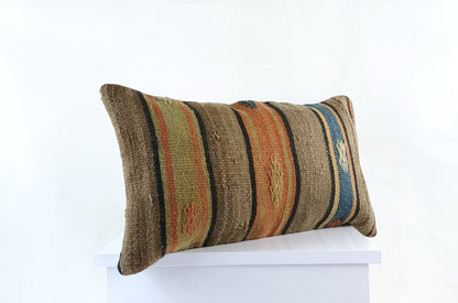 10x20 Kilim Lumbar Pillow Cover Vintage Ethnic Oushak Kilim Pillow Cover E1101