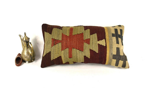 Kilim Lumbar Pillow Cover 10x20 Decorative Sofa Couch Handmade Cushion A2258
