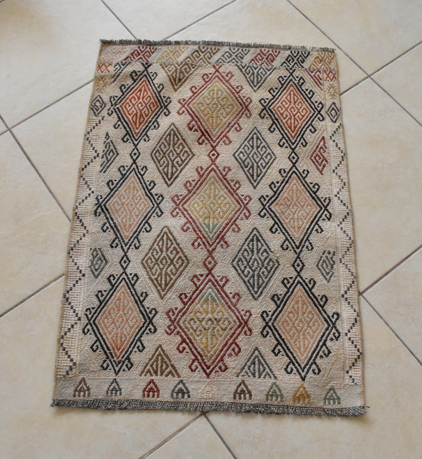 Oushak Small Kilim 2 x 3 ft Vintage Handmade Entryway Hallway Wool Runner C53
