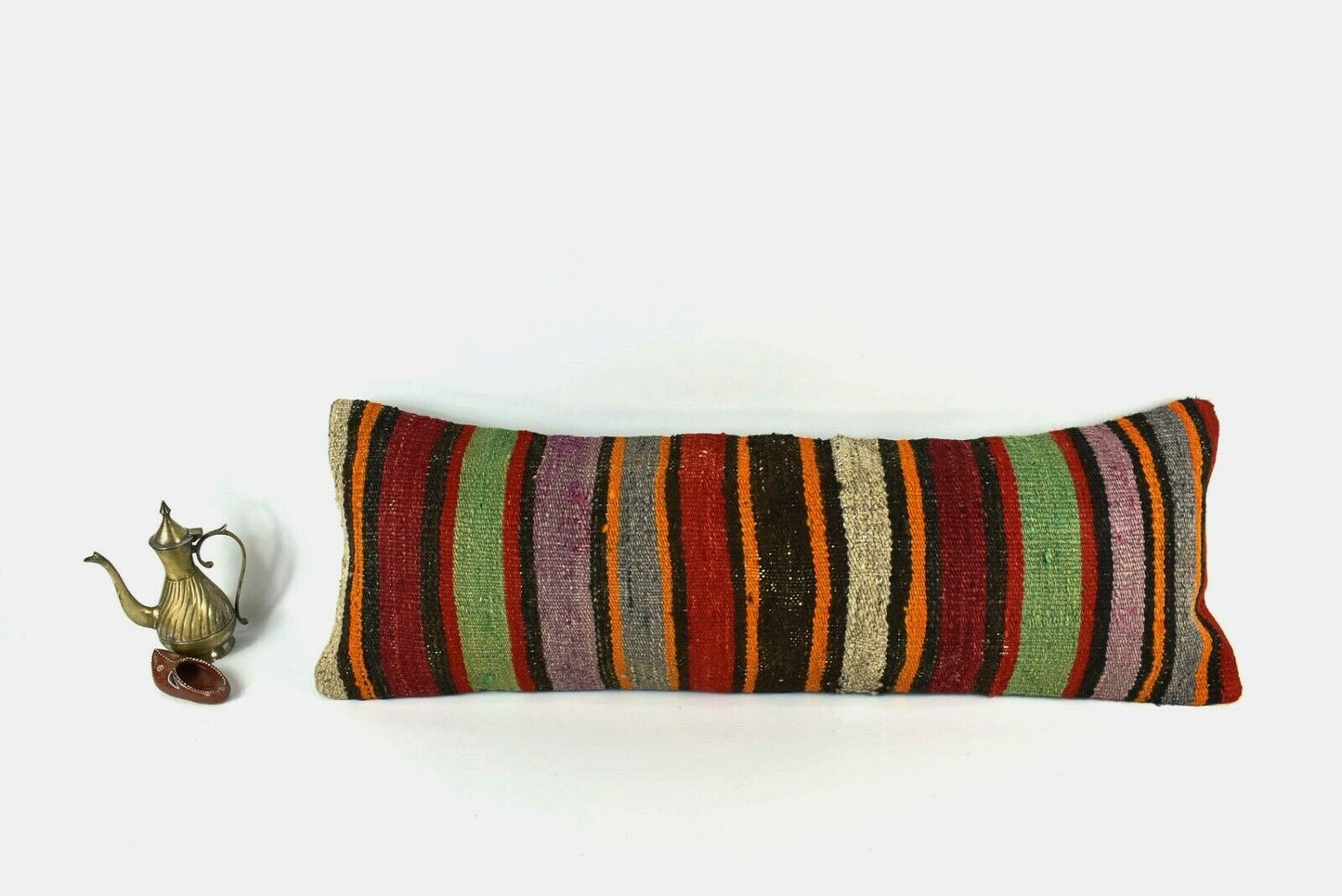 Lumbar Pillow Cover 12x36 Handknotted Kilim Rug Boho Wool Vintage Cushion  A2041