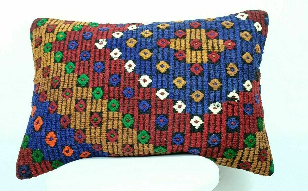 Kilim Pillow Cover 16x24 Handmade Lumbar Tribal Ethnic Sofa Couch Cushion  E501