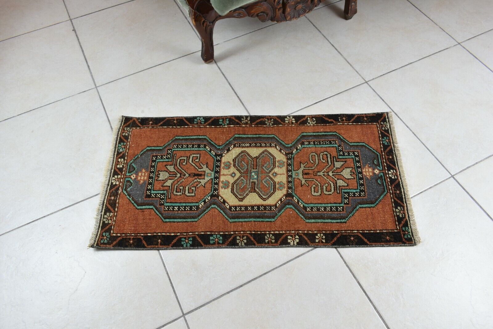 Oushak Runner 2.8x1.4 ft Vintage Turkish Rug Small Runner Anatolian Rug Y59