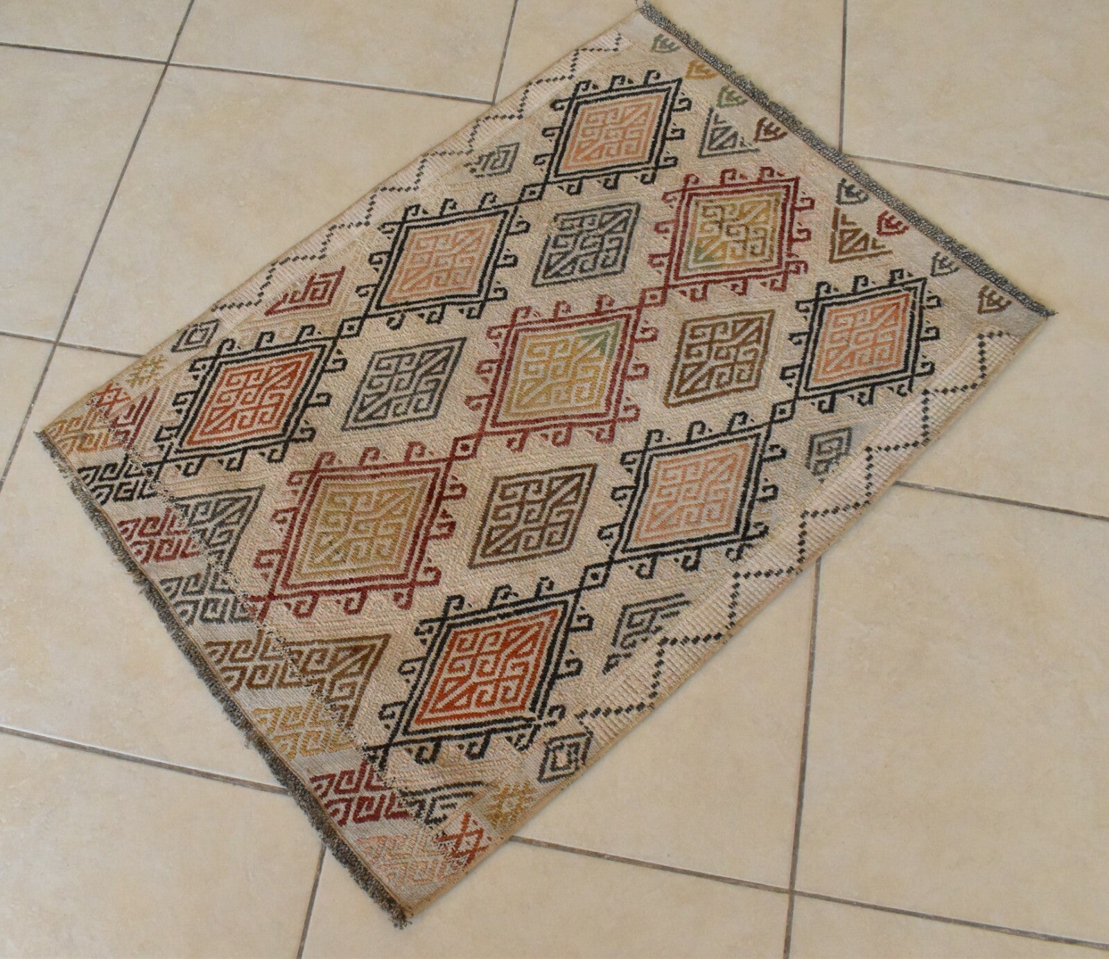 Oushak Small Kilim 2 x 3 ft Vintage Handmade Entryway Hallway Wool Runner C53