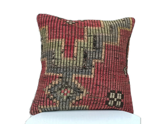 14x14 Kilim Cushion Cover Turkish Ottoman Boho Rustic Throw Pillow Case  A343