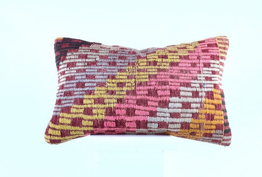 Kilim Pillow Cover 12x20 Handmade Turkish Rug Boho Ethnic Lumbar Cushion 1908