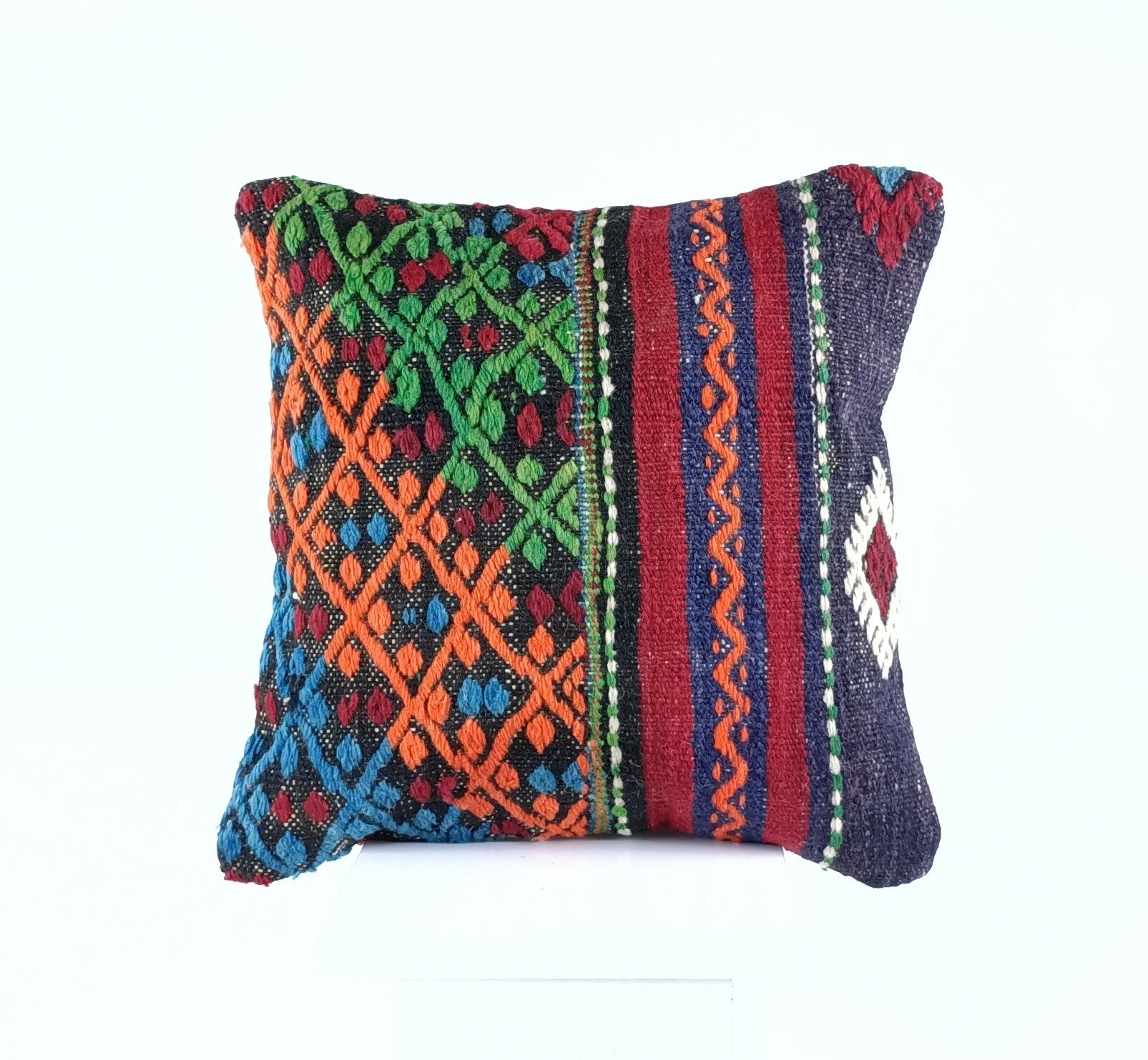 Turkish Handmade Kilim Pillow Cover 16x16 Home Decorative Wool Throw Lumbar A630