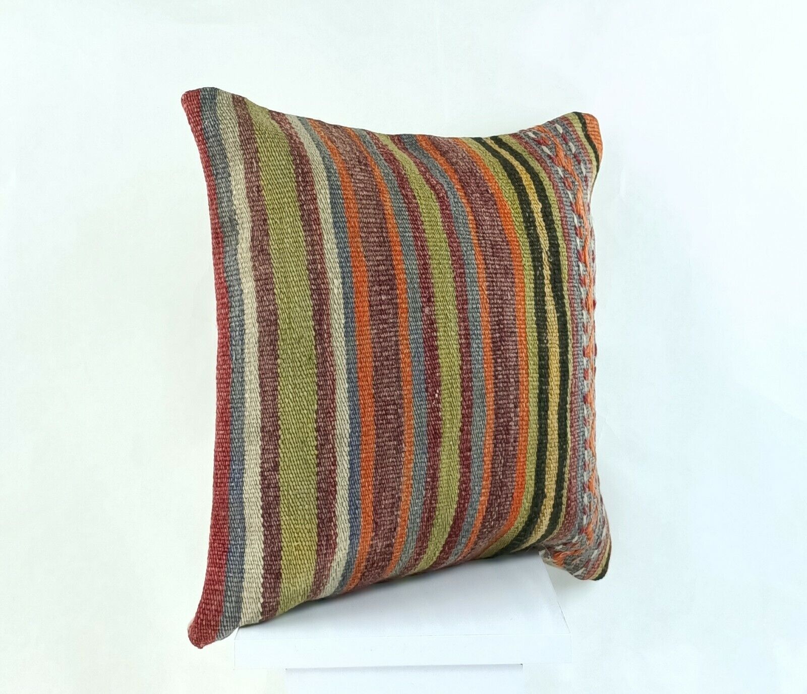 Kilim Pillow Cover 16x16 Handmade Turkish Home Decorative Wool Sofa Cushion A812