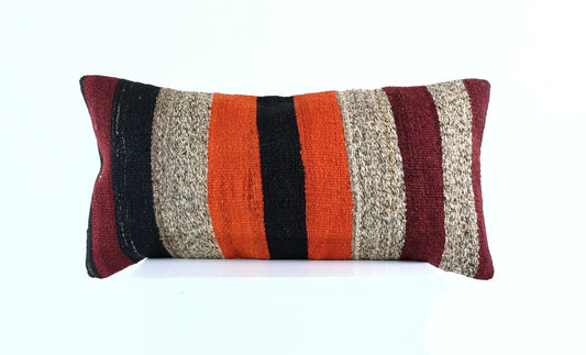 Handmade Turkish Kilim Pillow Cover 12x24 Ethnic Boho Sofa Lumbar Cushion E1001