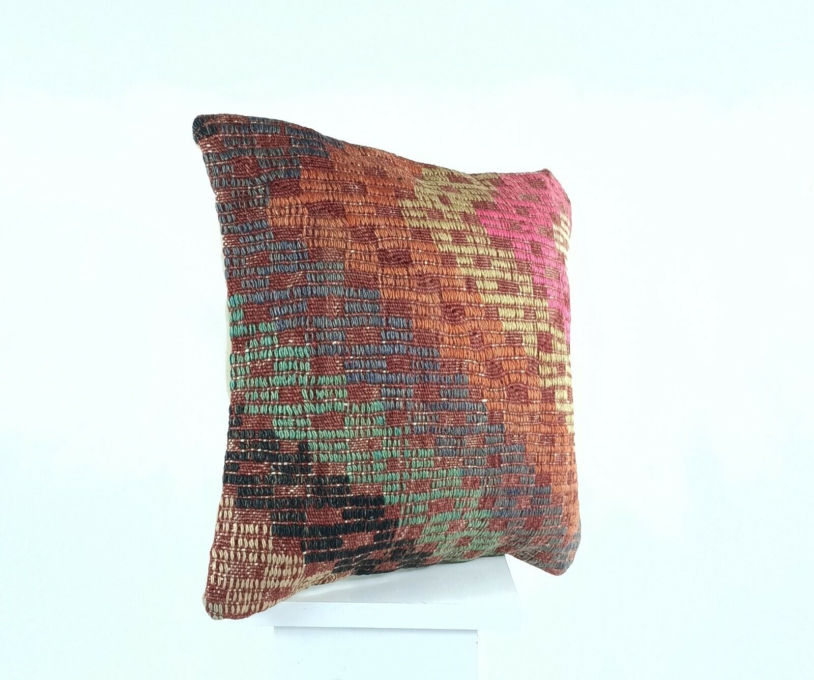 Oushak Kilim Pillow Cover 16x16 Handmade Anatolian Traditonal Wool Cushion A457