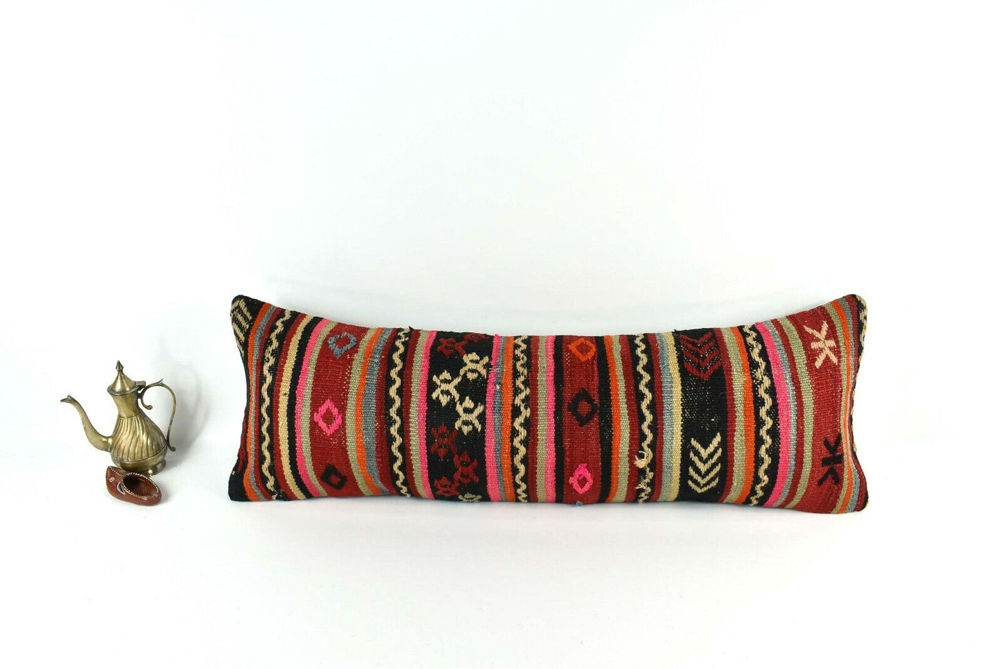 Lumbar Pillow Cover 12x36 Handknotted Kilim Rug Boho Wool Vintage Cushion  A2048